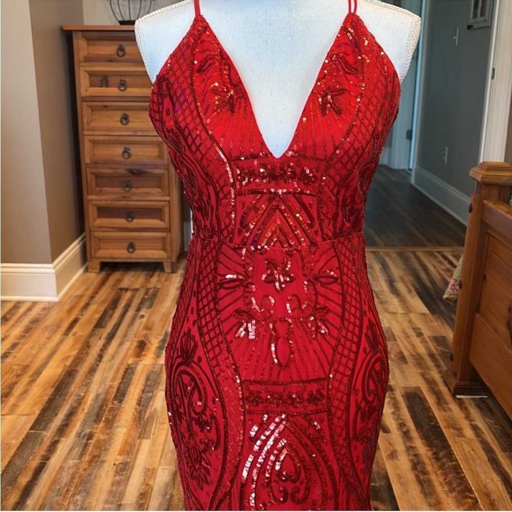Windsor Red Sequin Backless Dress